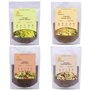 Mahi Organix Unpolished Little, Foxtail, Kodo & Barnyard Millets Combo Pack 2 kg | Gluten Free | Millet Rice | 100% Natural | Shridhanya Positive Millets | Pack of 4, 500g Each