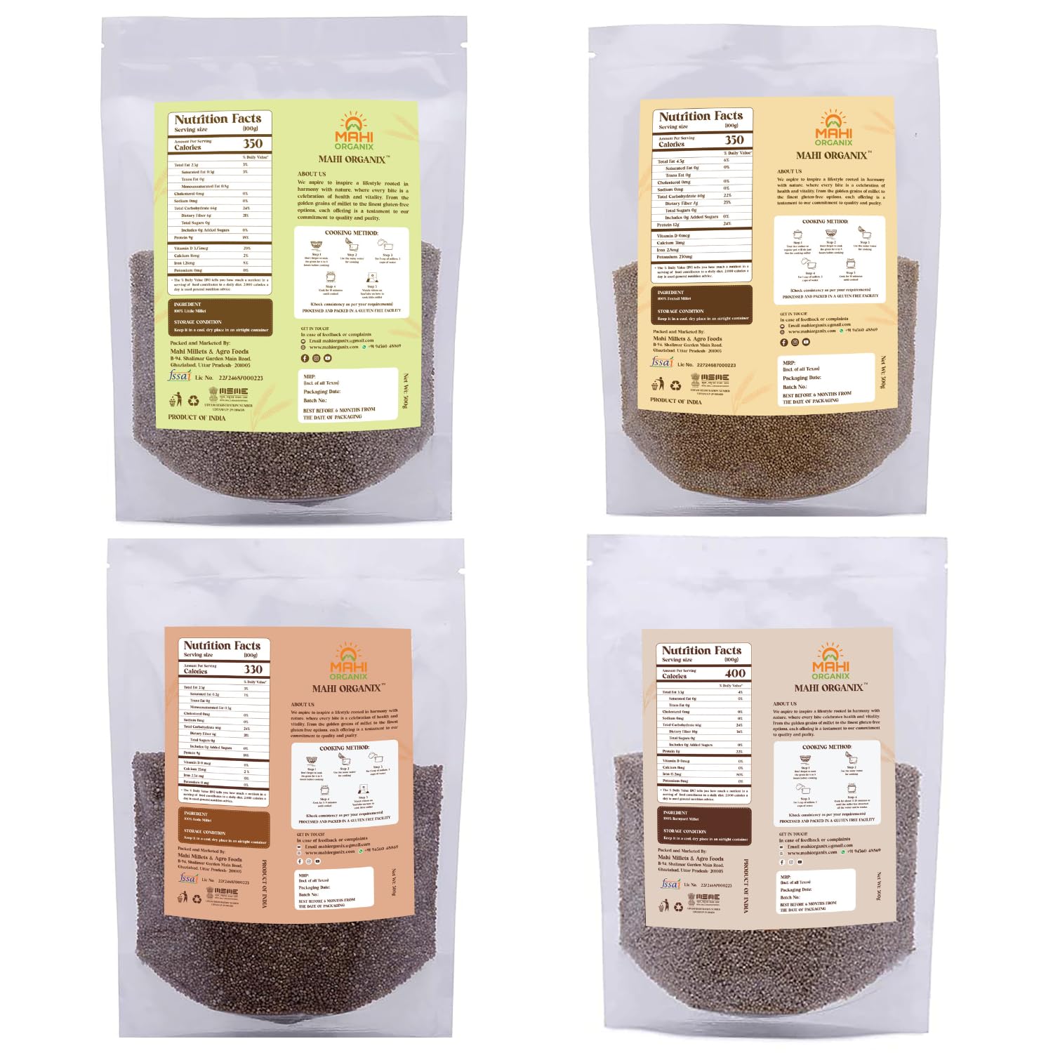 Mahi Organix Unpolished Little, Foxtail, Kodo & Barnyard Millets Combo Pack 2 kg | Gluten Free | Millet Rice | 100% Natural | Shridhanya Positive Millets | Pack of 4, 500g Each - Image 2